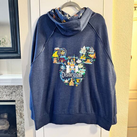 Disney World Parks Map Full Zip Up Hoodie Size 2X Blue Mickey Mouse Hidden - Picture 3 of 9